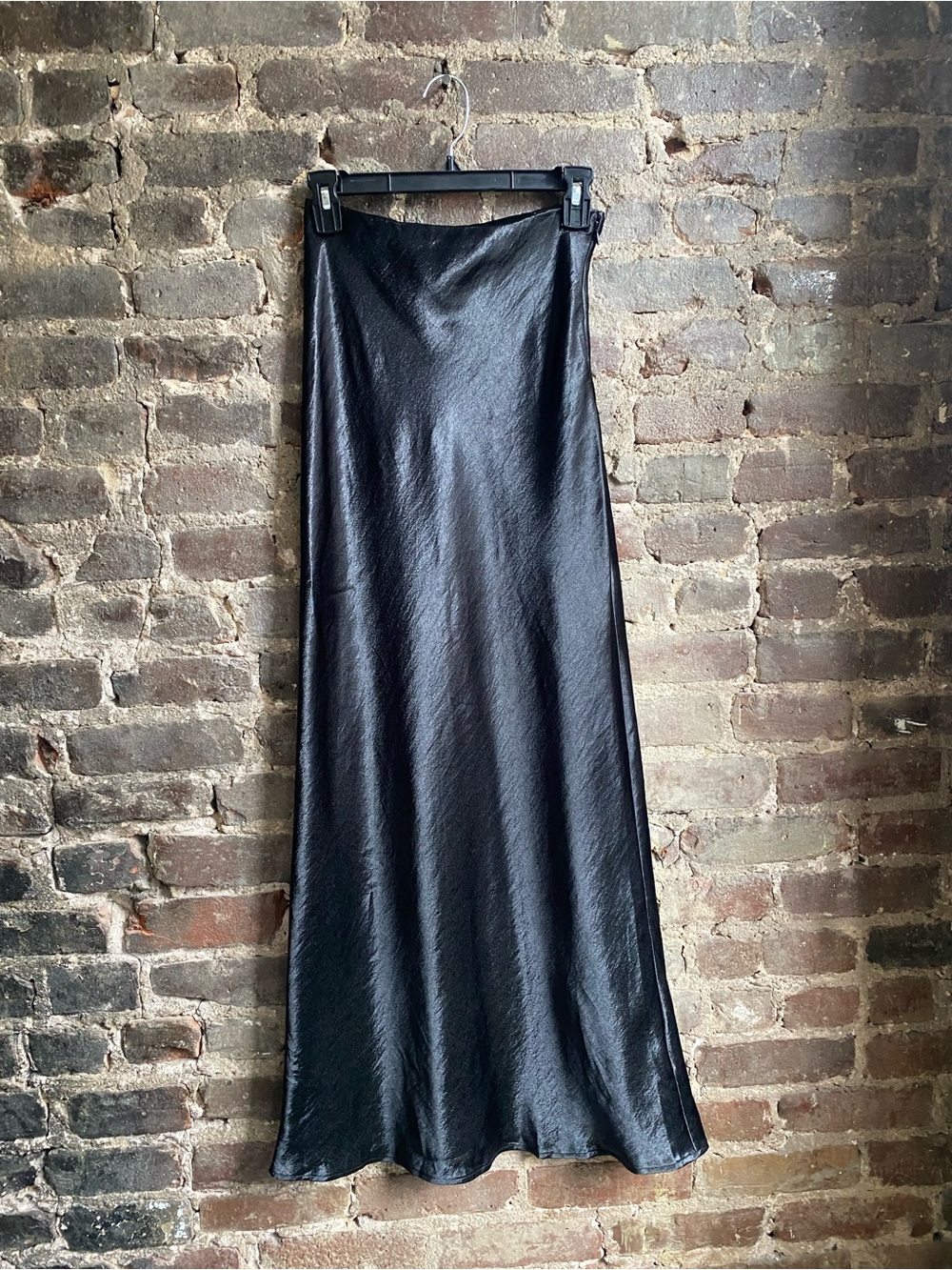 Double Zero Black Satin Bias Maxi Skirt
